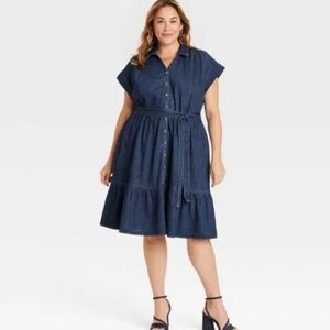 Ava & Viv Tiered Denim Button Front Dress